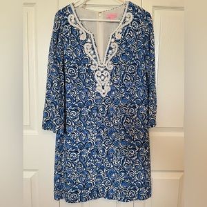 Lilly Pulitzer Blue and White Beaded Dress in Medium